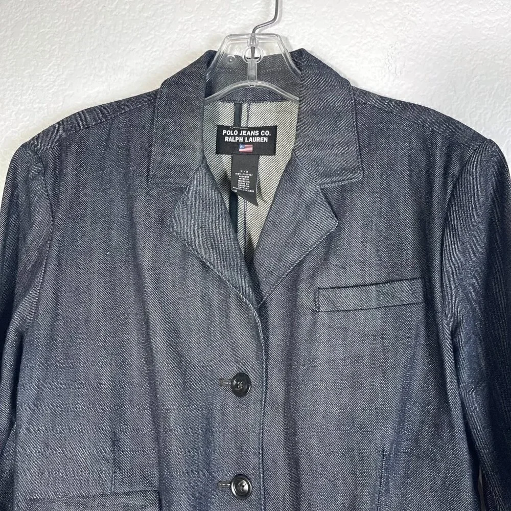 Ralph Lauren Denim Jacket Blazer Retro Belt Casual Preppy Medium - Picture 4 of 8